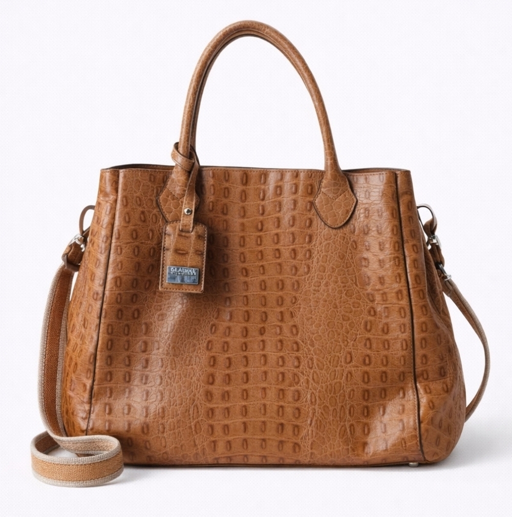 Claudia Firenze Brown Crocodile-Embossed Shoulder Bag
